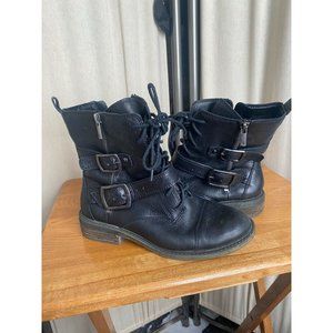 GUC Lucky Brand Combo Boots Women's Sz 7.5M Black buckle and tie up